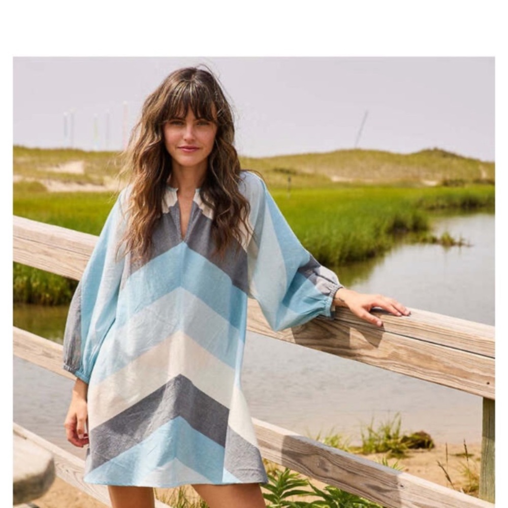 NWT Pink Chicken Ava Blue and Gray Long Sleeve Dress Size Small